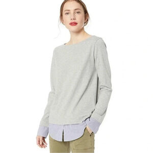 J. Crew Mercantile Boatneck Long Sleeve Gray Tee with Faux Layered Look L